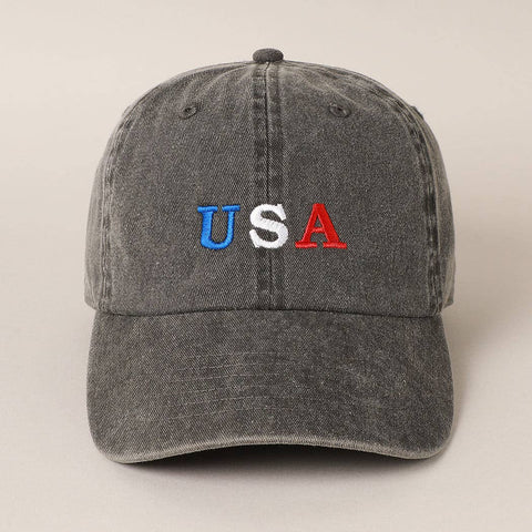 USA Embroidered Cotton Baseball Cap: ONE SIZE / BLACK