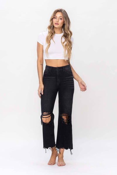 90'S VINTAGE SUPER HIGH RISE CROP FLARE JEANS