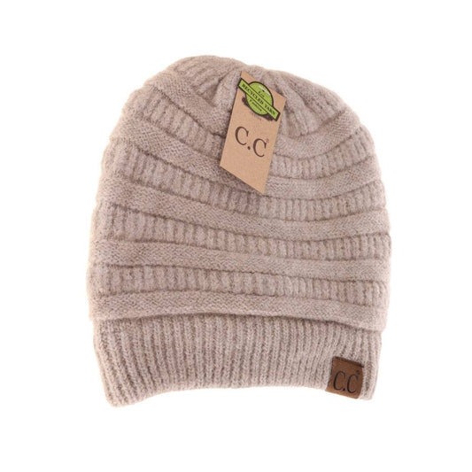 Fuzzy Lined Mixed Soft Yarn Beanie: Heather Beige