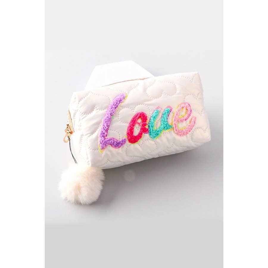 Love Quilted Box Cosmetic Bag: IVORY / ONE