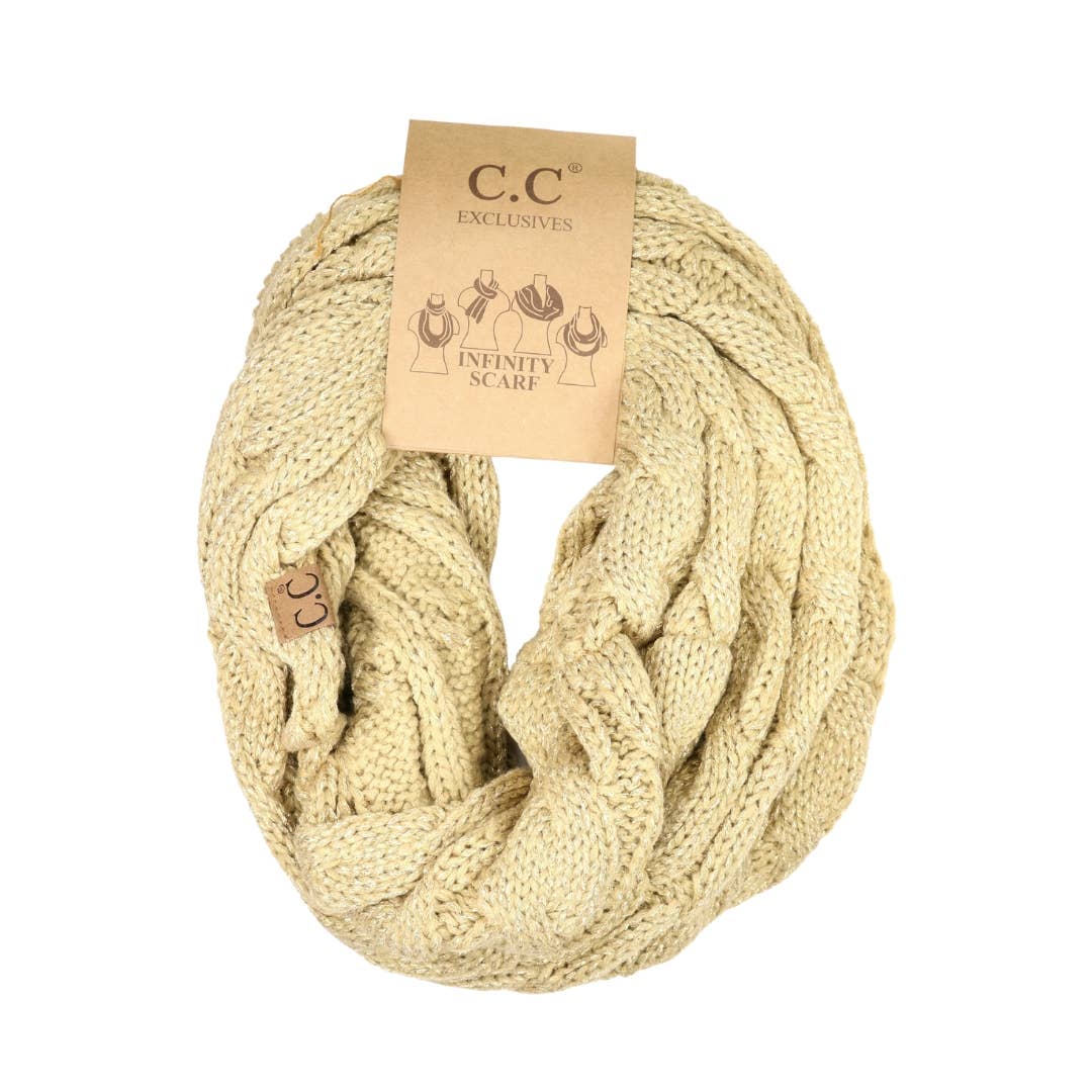 Metallic Cable Knit CC Infinity Scarf