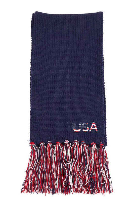 C.C American USA Flag Patch Knit Scarf with Tassels: USA