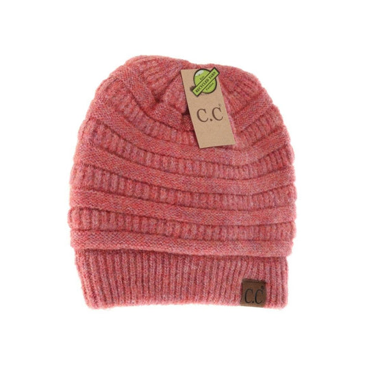 Fuzzy Lined Mixed Soft Yarn Beanie: Heather Strawberry