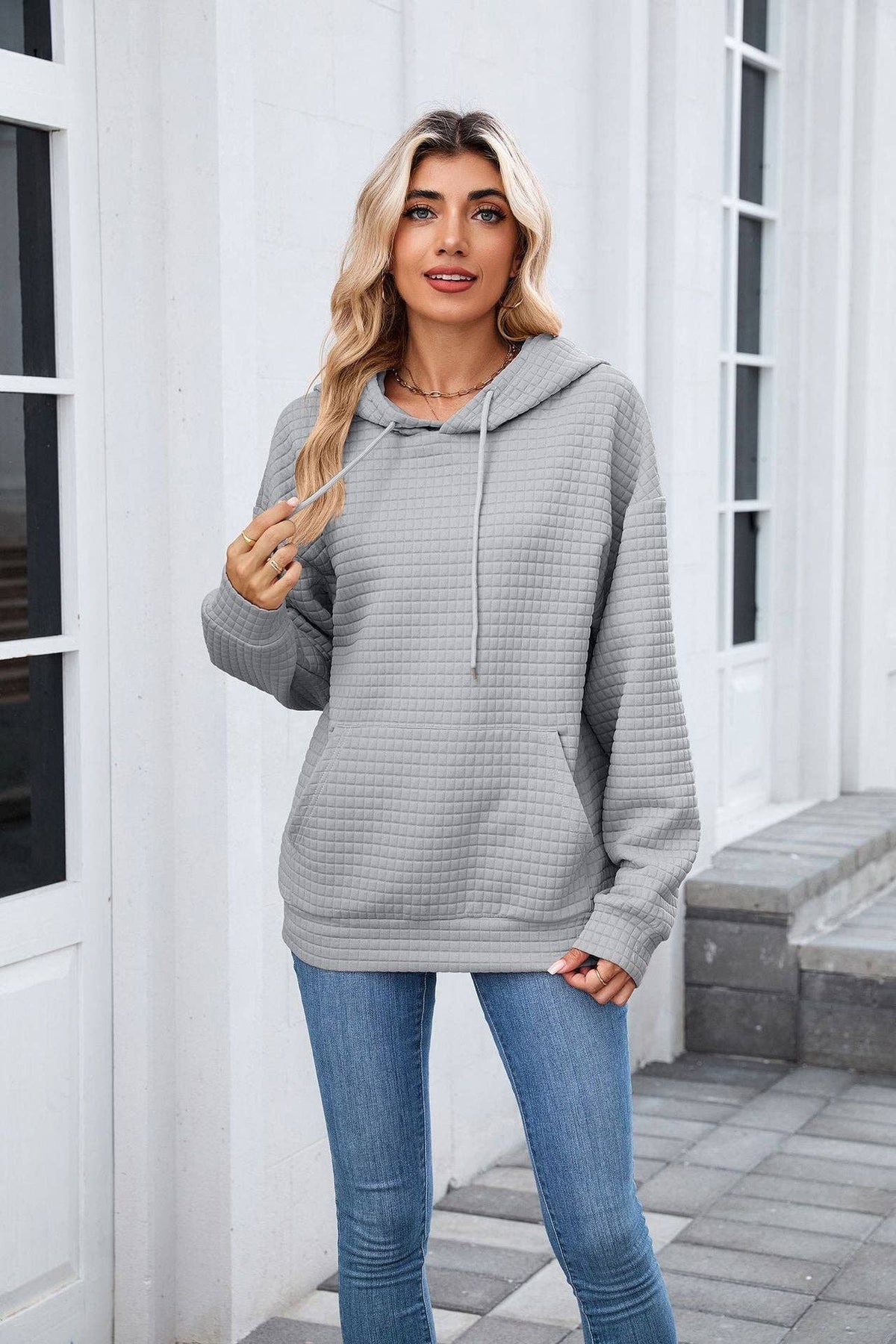 Casual Oversized Hooded Sweatshirt with Pockets for Women: Gray