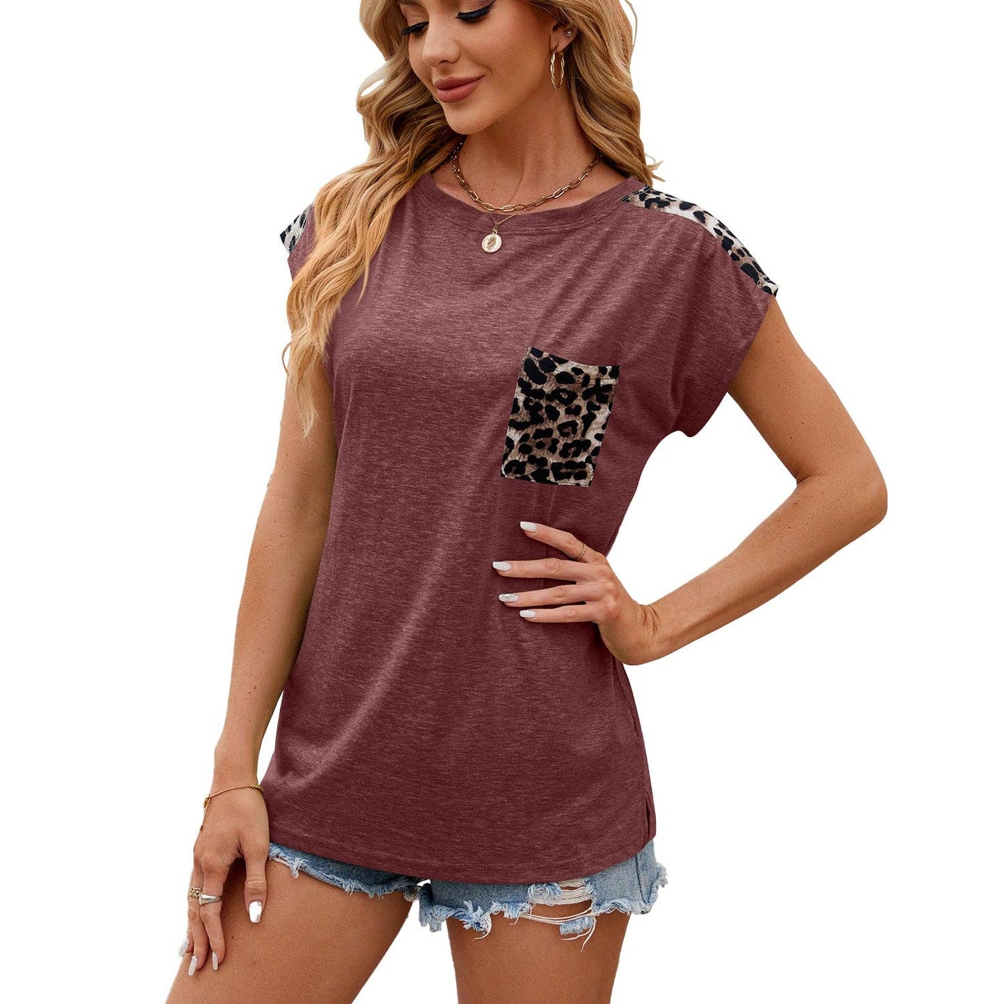 T Shirts Short Sleeve Leopard Print Tumic