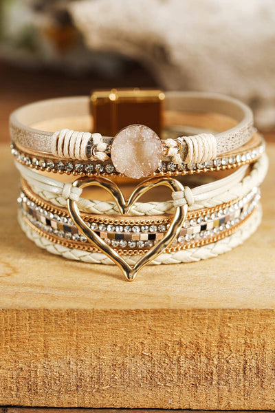 Heart Rhinestone Valentine Buckle Bracelet: Apricot / Missy / Standard