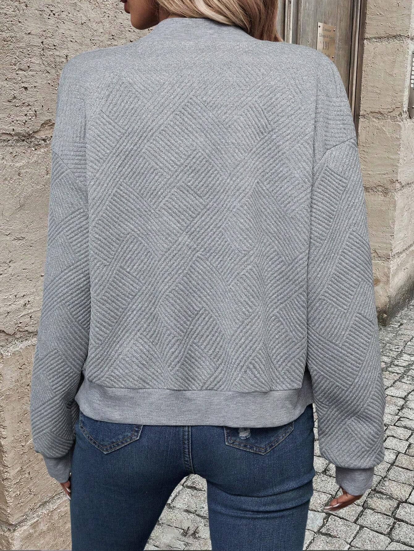 ZIP-UP JACKET BASEBALL COLLAR BLAZER: GREY