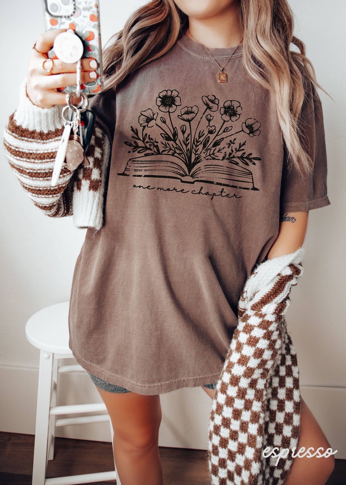 One More Chapter Floral Book Tee  (S-3X): Pepper