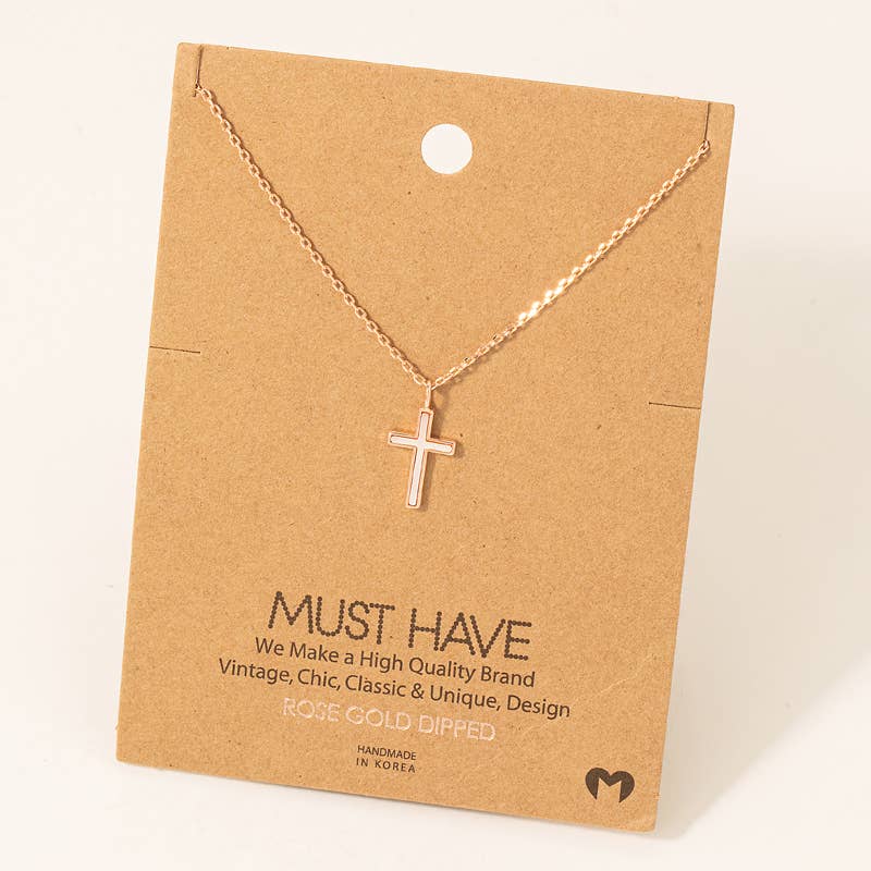 Gold Dipped Cross Shell Pendant Necklace: G