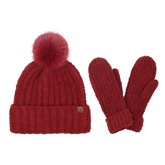 Cozy Yarn C.C Hat and Mitten Set: Burdundy