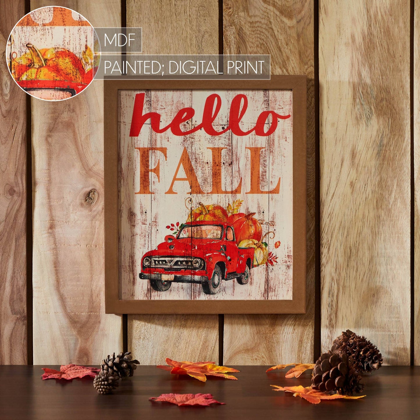 Farmhouse Shiplap Hello Fall Red Truck Wall Sign Autumn Harvest Rustic Home Decor 13x11