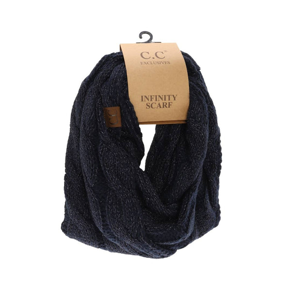 Metallic Cable Knit CC Infinity Scarf