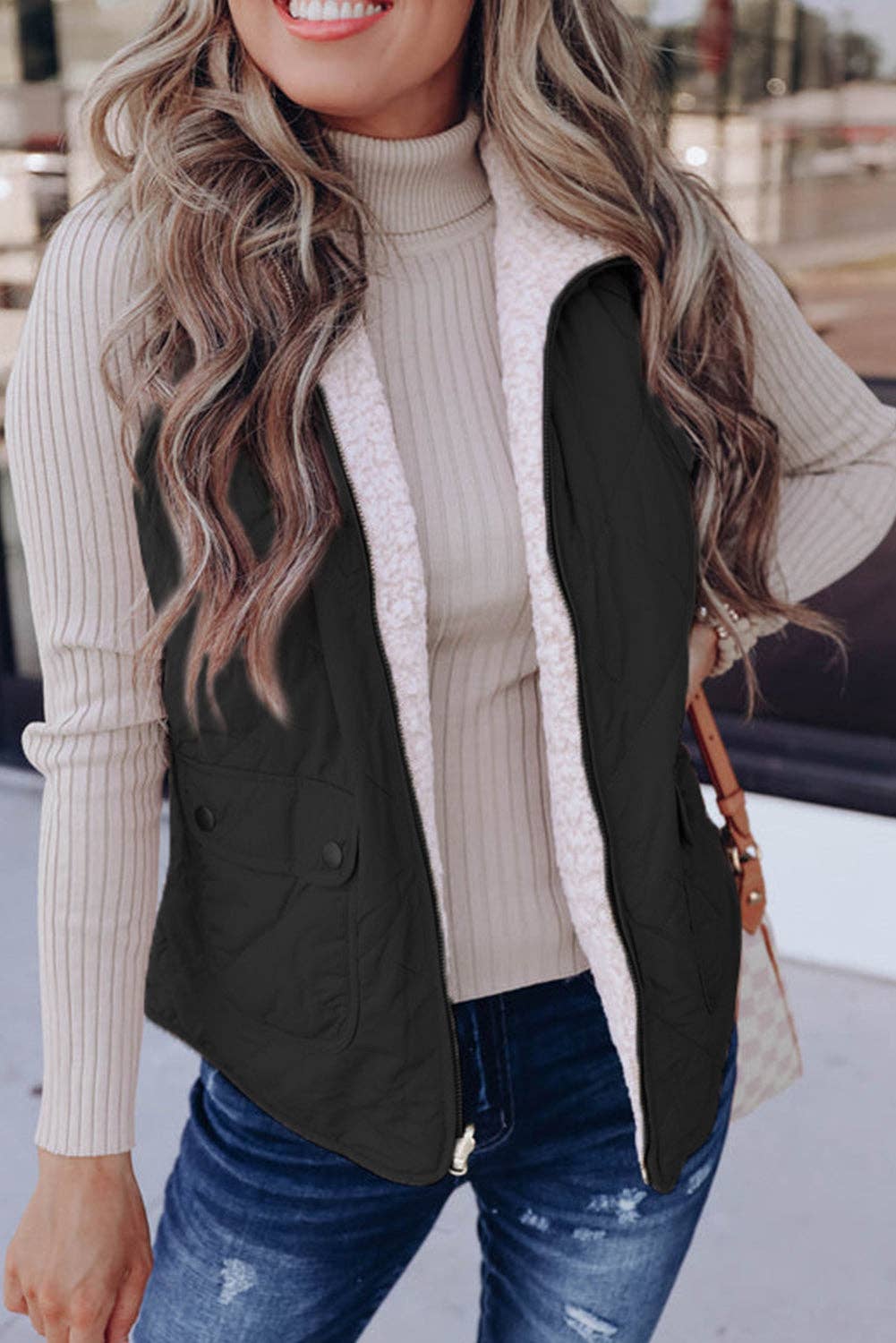 Pink Fleece Lined Quilted Vest Coats: Pink
