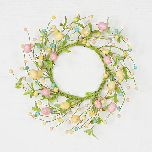 31172- 18in(6.5)Wreath-Mix Pastel Eggs with Willow Leaves