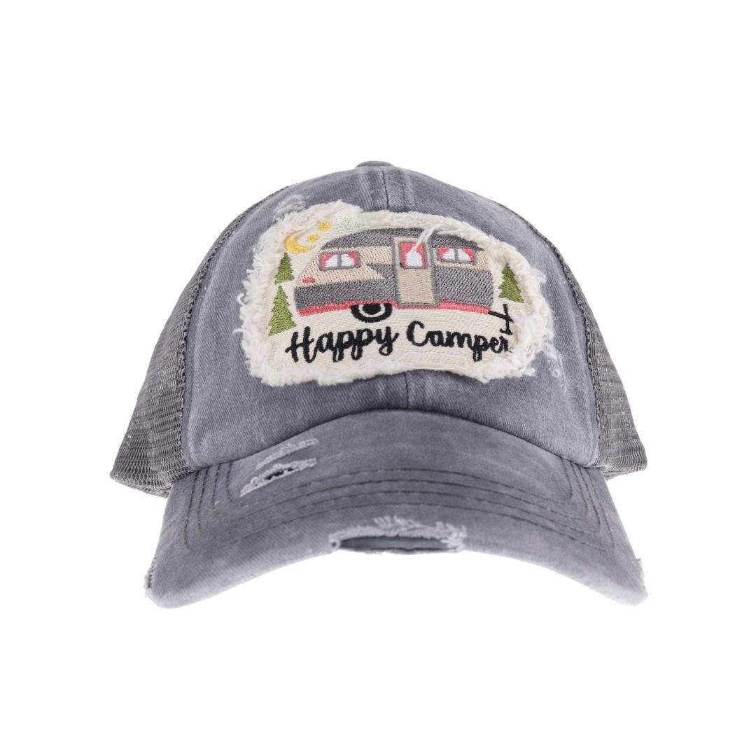 Embroidered Happy Camper Patch C.C High Pony Criss Cross Bal: Coral