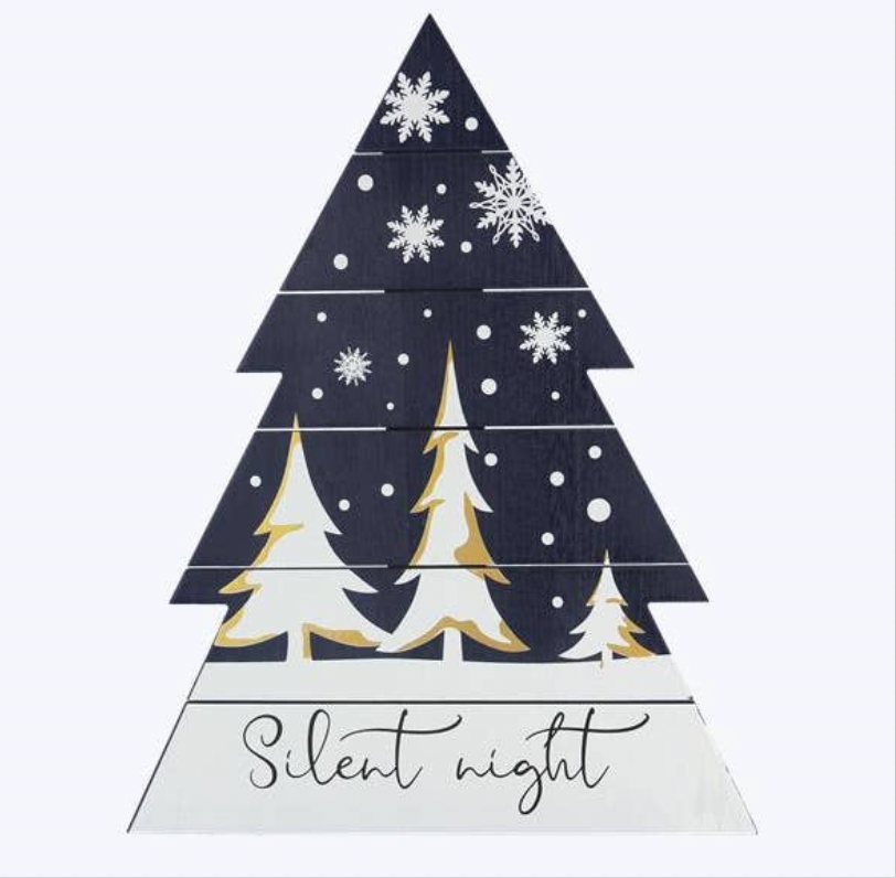 Silent Night Wood Christmas Tree Wall Sign