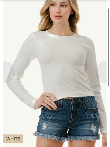 White Seamless Long Sleeve Solid Top