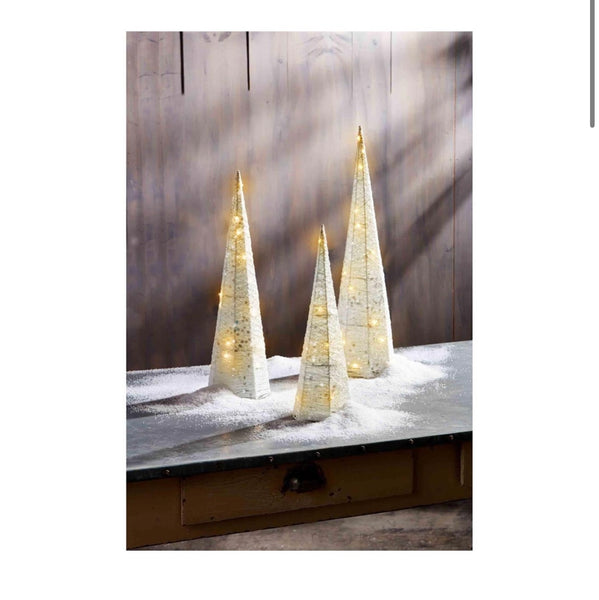 Small White Glitter Cone Light Up Tree