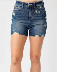 Judy Blue HW Destroy Cut Offs Mid Length Shorts