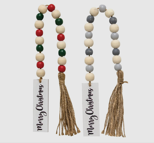 Merry Christmas Wood Bead Garland w/ Tassle