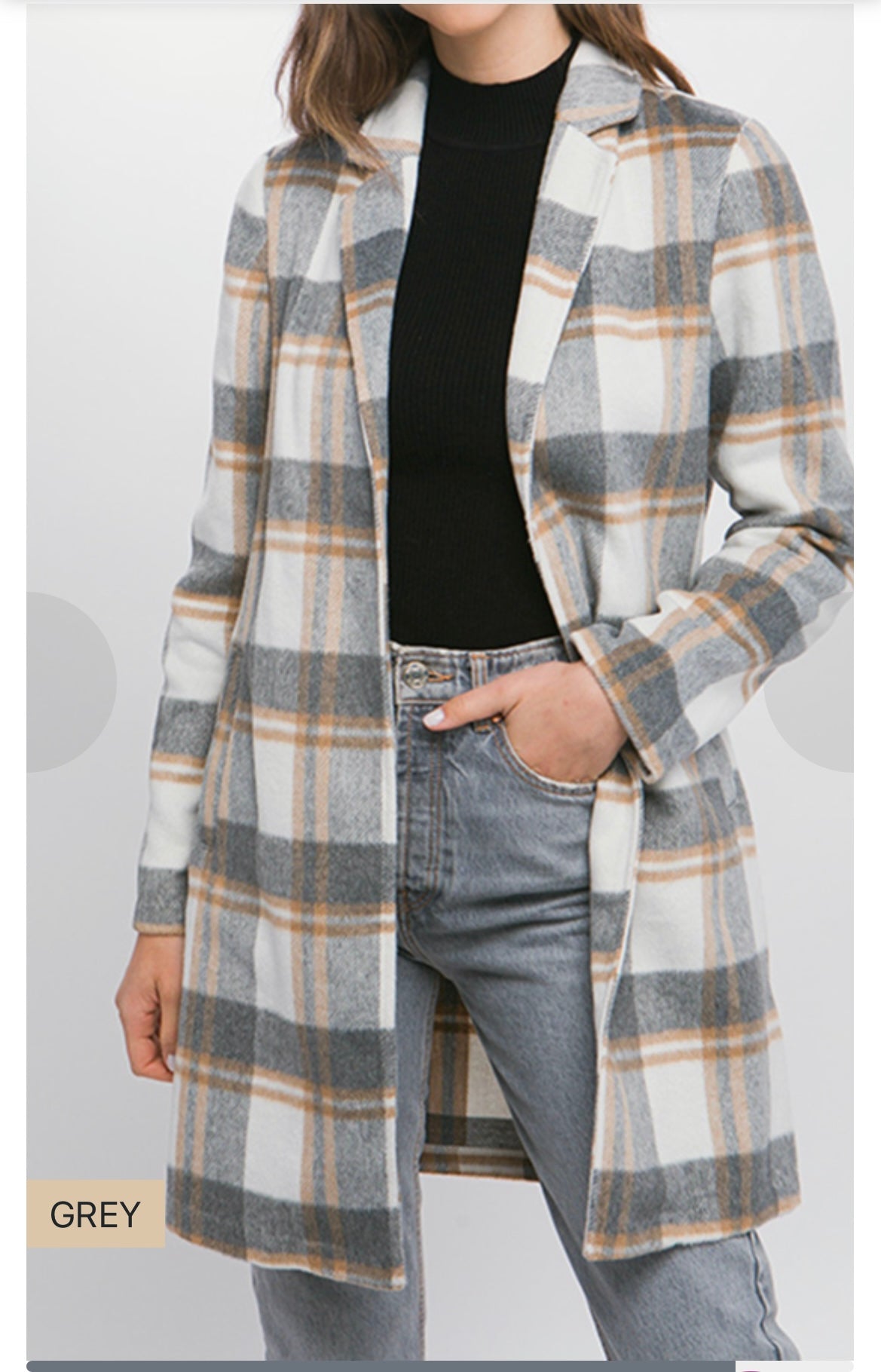 Gray Plaid Long Coat/Shacket