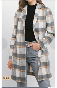 Gray Plaid Long Coat/Shacket