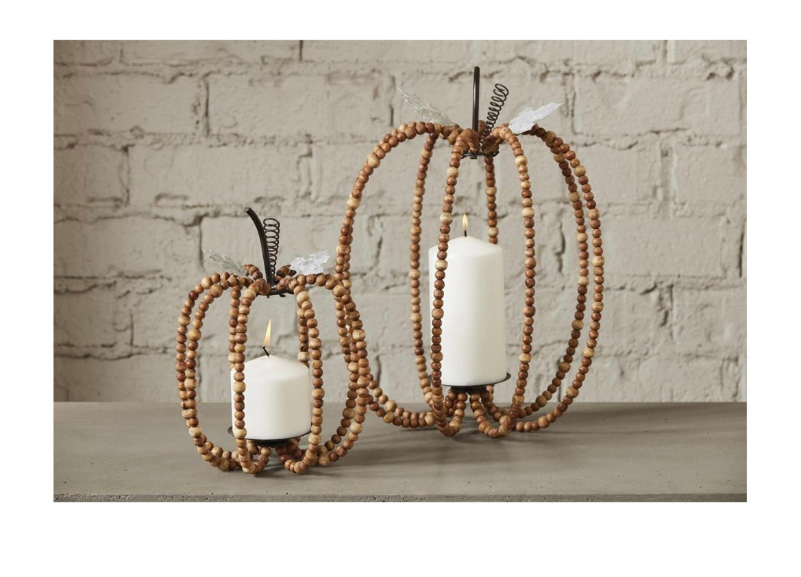 Large Beaded Pumpkin Candle Lantern