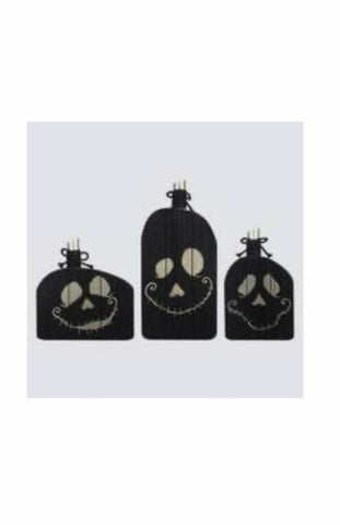 Wood Spooky Ghost Pumpkin Face (3 Assorted)