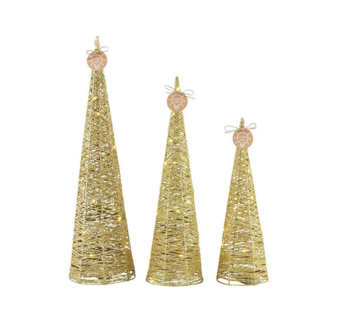 Large Gold Glitter Cone Light Up Tree