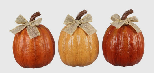 Resin Pumpkins w/ Burlap Bow
