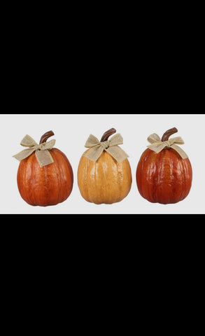 Resin Pumpkins w/ Burlap Bow (3 Assorted)