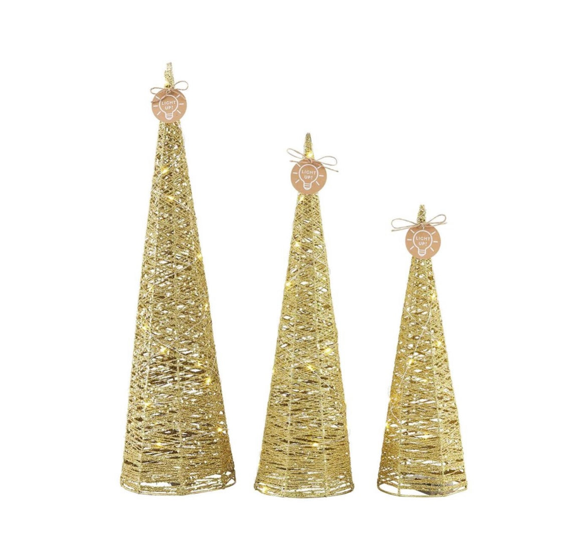 Small Gold Glitter Cone Light Up Tree