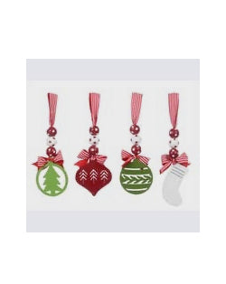 Red/Green/White Metal Christmas Ornaments (4 assorted)