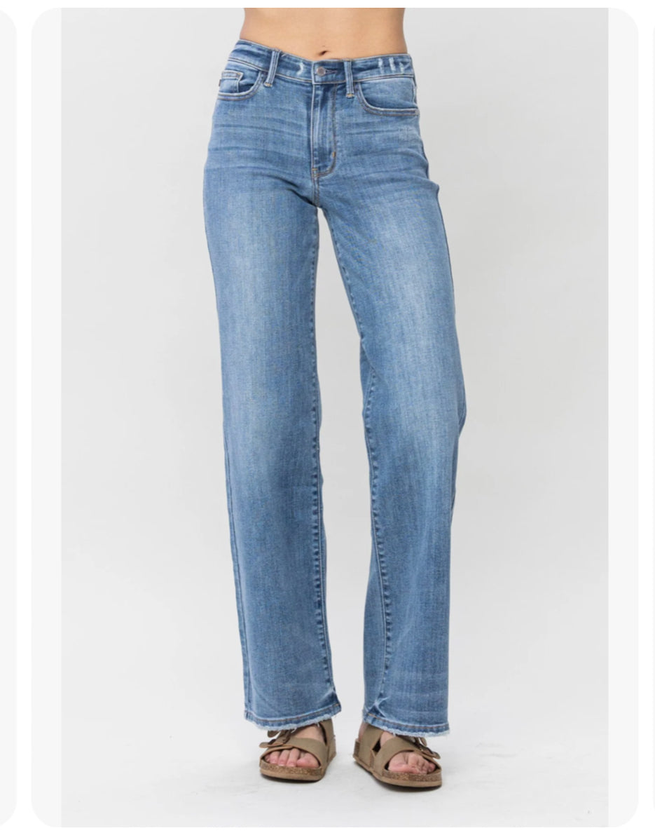 Judy Blue Mid Rise Vintage Wash Wide Leg