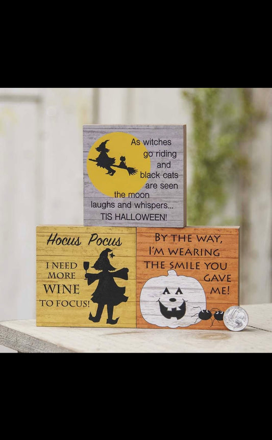 Hocus Pocus Halloween Wood Blocks (3 Assorted)