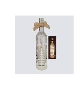 Hand Painted Glass Wine Bottle w/ Gold Trees