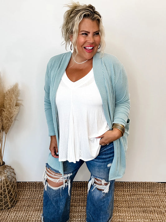 REESE RIBBED CARIDIGAN Sage