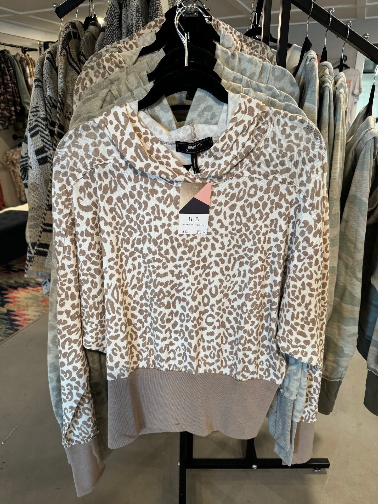 Jupee Beige Leopard Print Hoodie