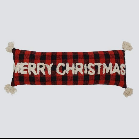 Merry Christmas Pillow Red/Black Plaid