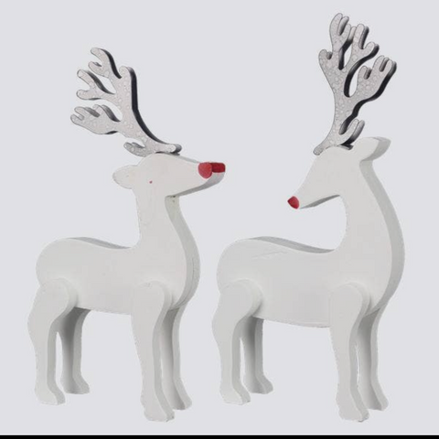 White Wood Christmas Reindeer (2 assorted)