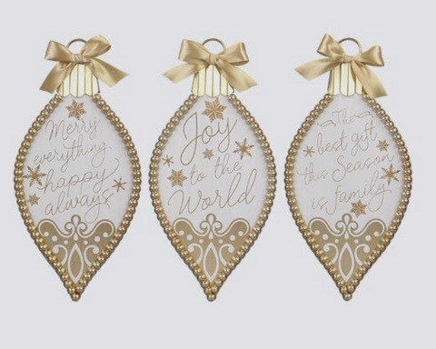 White & Gold Christmas Ornament Bulb Sign (3 assorted)