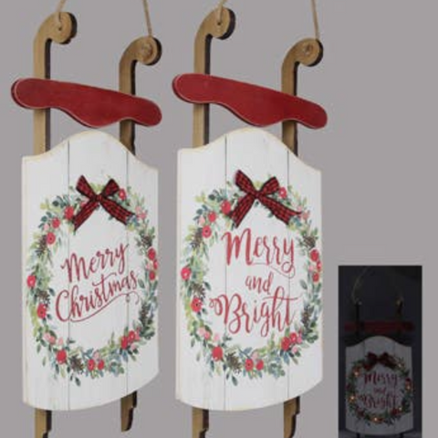 Christmas Wood Sled Sign (2 assorted)