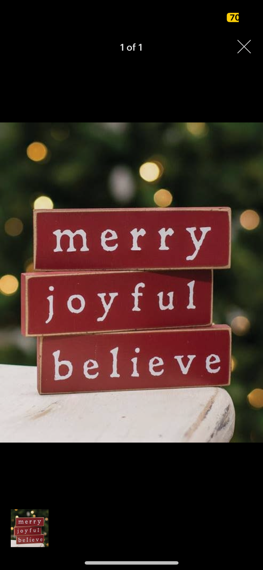Merry, Joyful, Believe Mini Blocks (set of 3)