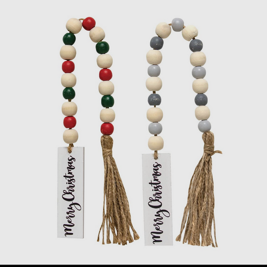Merry Christmas Wood Bead Garland w/ Tassle