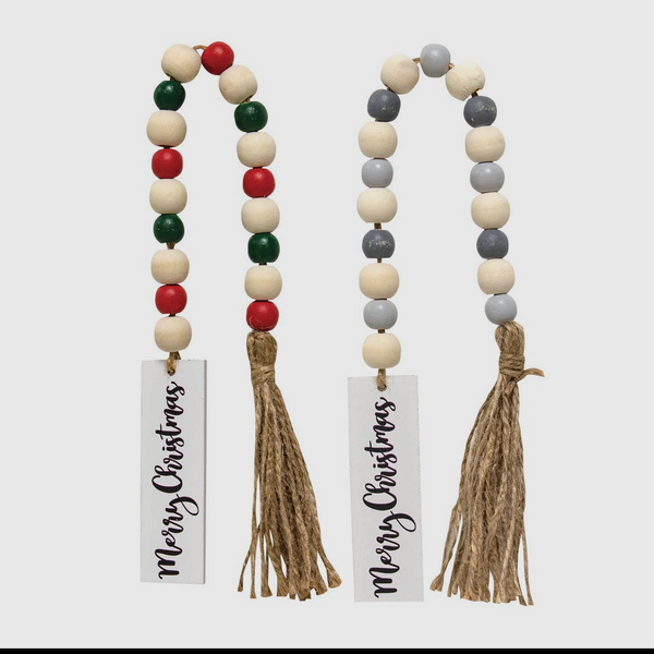 Merry Christmas Wood Bead Garland w/ Tassle