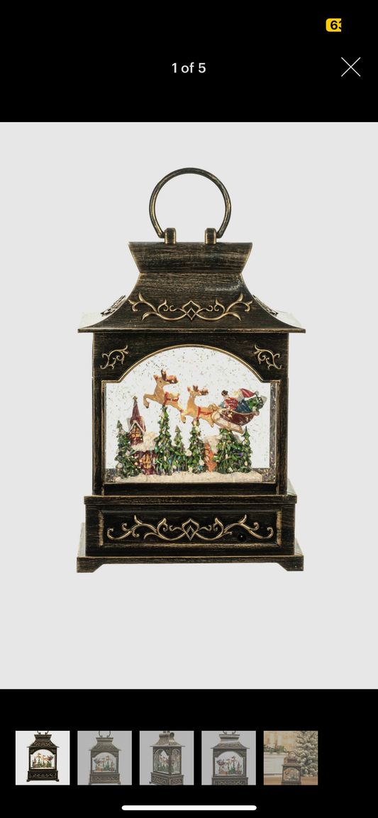 Santa and Reindeer Square Snow Globe