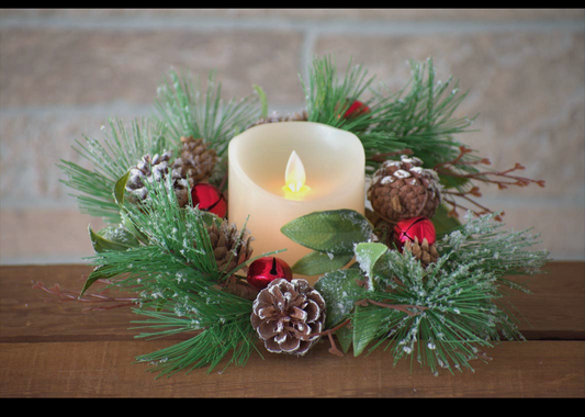 Red Christmas Bells Candle Ring Wreath