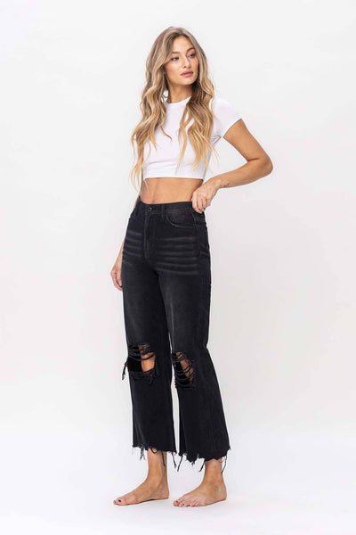 90'S VINTAGE SUPER HIGH RISE CROP FLARE JEANS