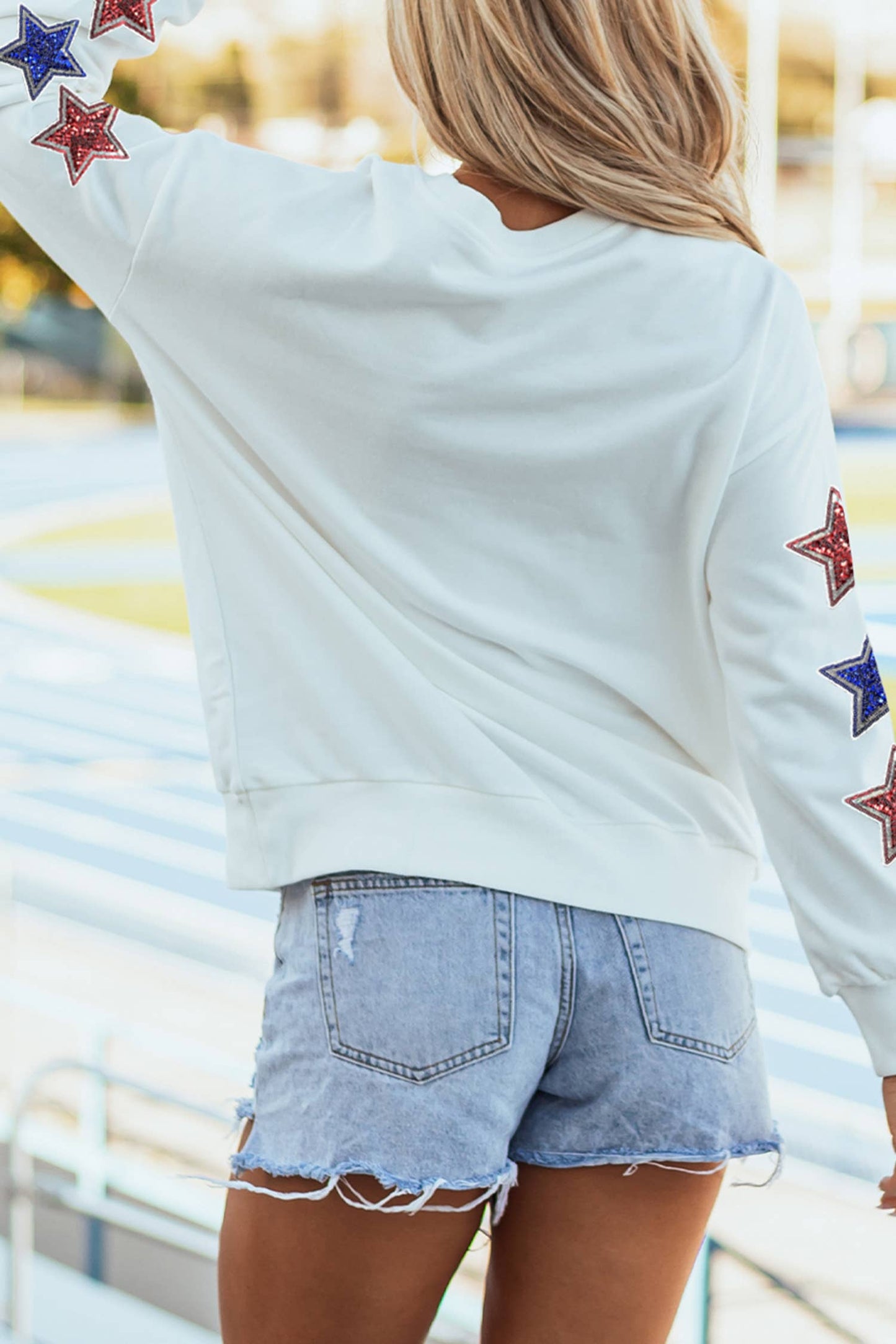 Star Patched 4th of July Relaxed Sweatshirt: White