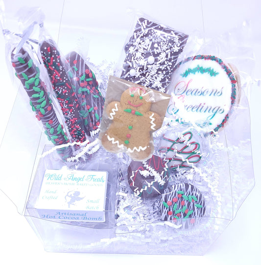 Christmas Cookies & Chocolate Covered Treats Gift Box: Milk / Merry Christmas / Small With Ribbon